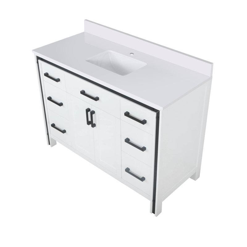 Meuble-lavabo double Augustine, Blanc, Marbre de culture blanc, 48"