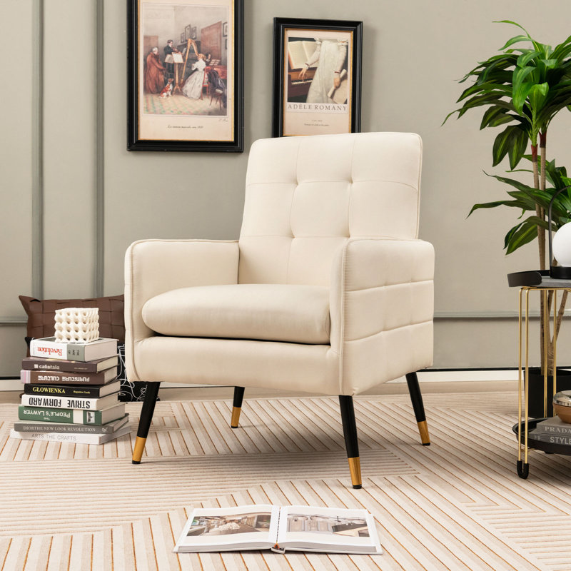 Shanga Upholstered Armchair, White Linen Fabric