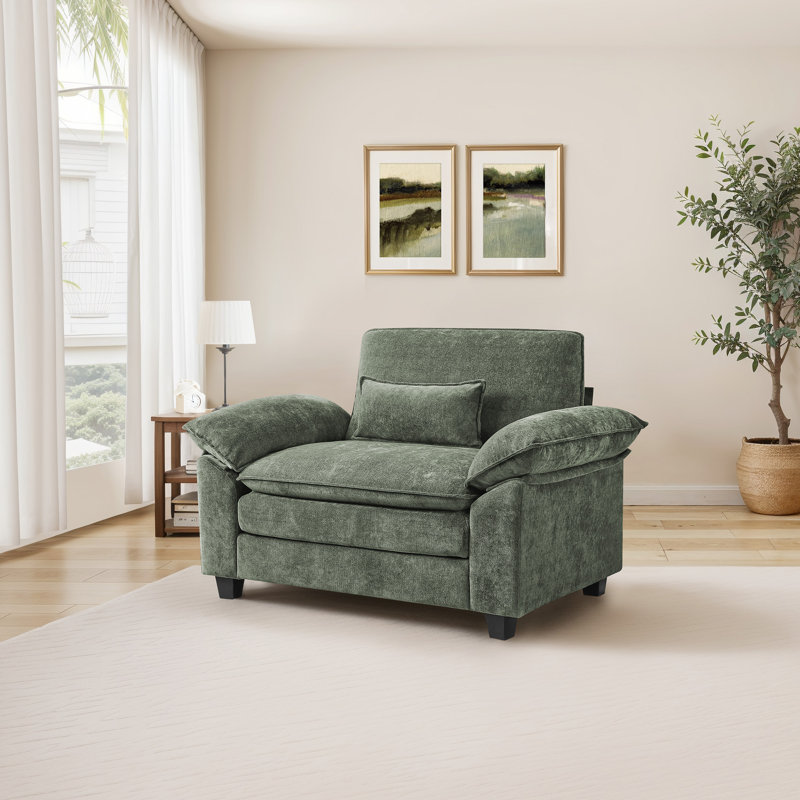 Fauteuil d'appoint rembourré très large , Vert grisâtre