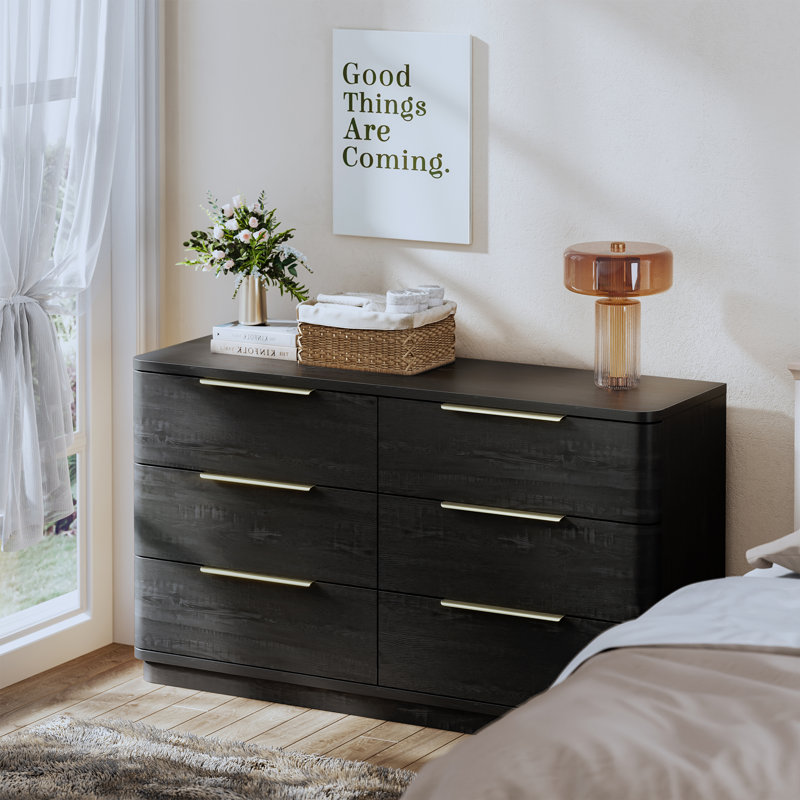 Commode 6 tiroirs pour chambre à coucher, commode simplement moderne avec tiroirs profonds pour le salon, couloir d'entrée, noir