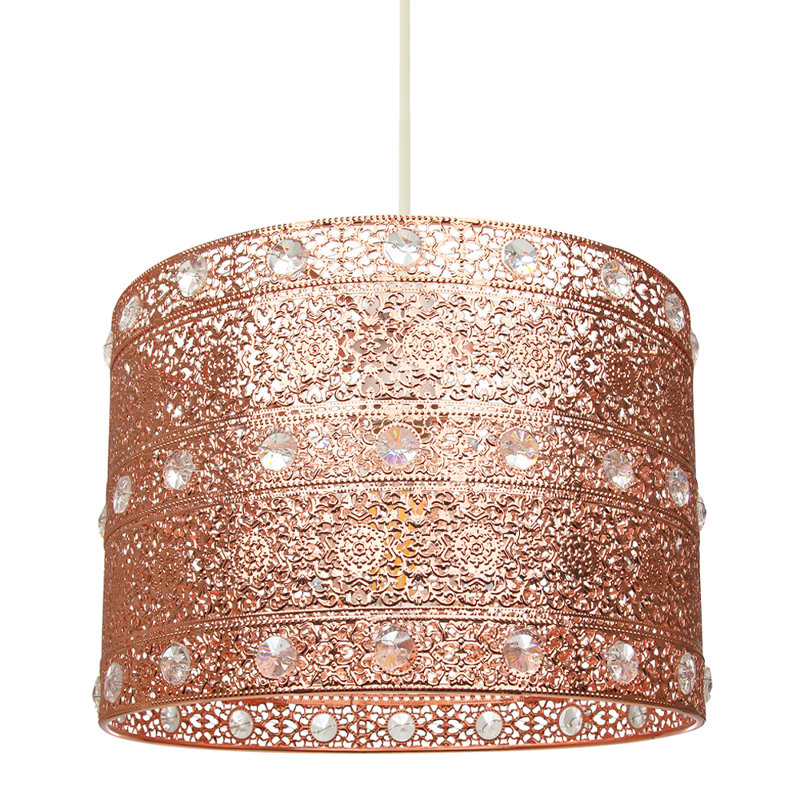 Antique Acrylic Gem Moroccan Style Chandelier Pendant Light Shade Fitting, 17cm H x 24cm W x 24cm D, Copper