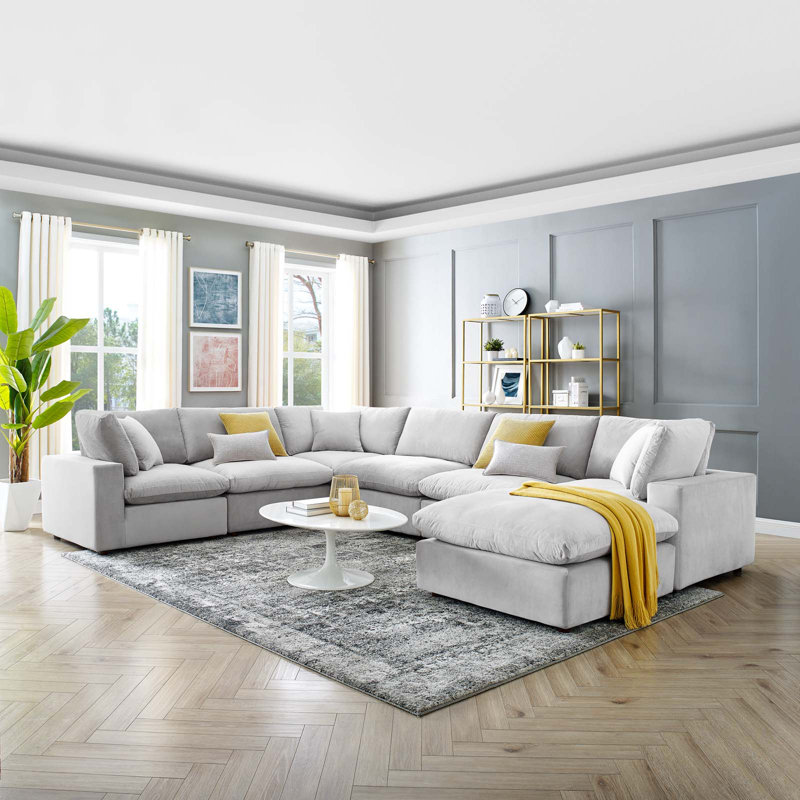 Canapé modulaire en velours rembourré 7 pièces Modway Commix, Velours gris clair