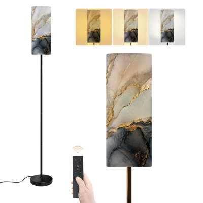 Lampe sur pied de luxe en marbre fluide doré veines dorées encre de pierre bleu foncé gris à intensité variable moderne avec télécommande interrupteur au pied abat-jour abat-jour haut lampadaire pour salon chambre bureau