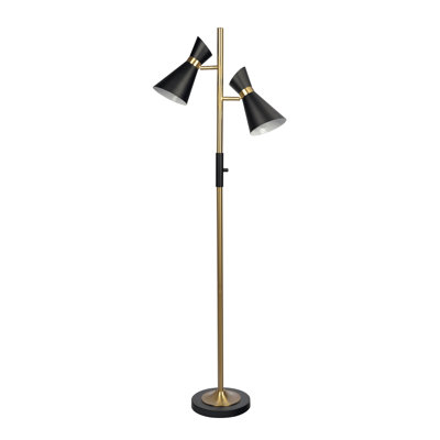 Lampe sur pied moderne en laiton doré avec interrupteur à 4 voies Axis - Éclairage réglable à deux points pour le salon et la chambre à coucher, base en métal