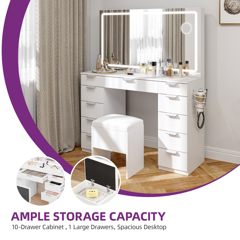 Vanity With Built-In Socket, White