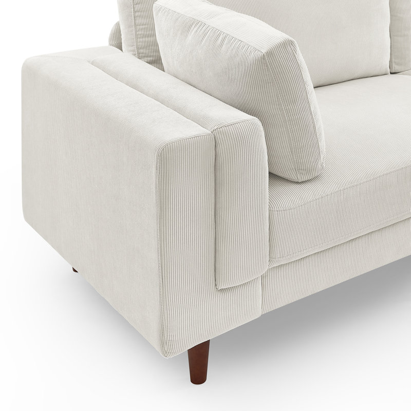 Kraz 215.9Cm Square Arms Sofa, Beige Corduroy