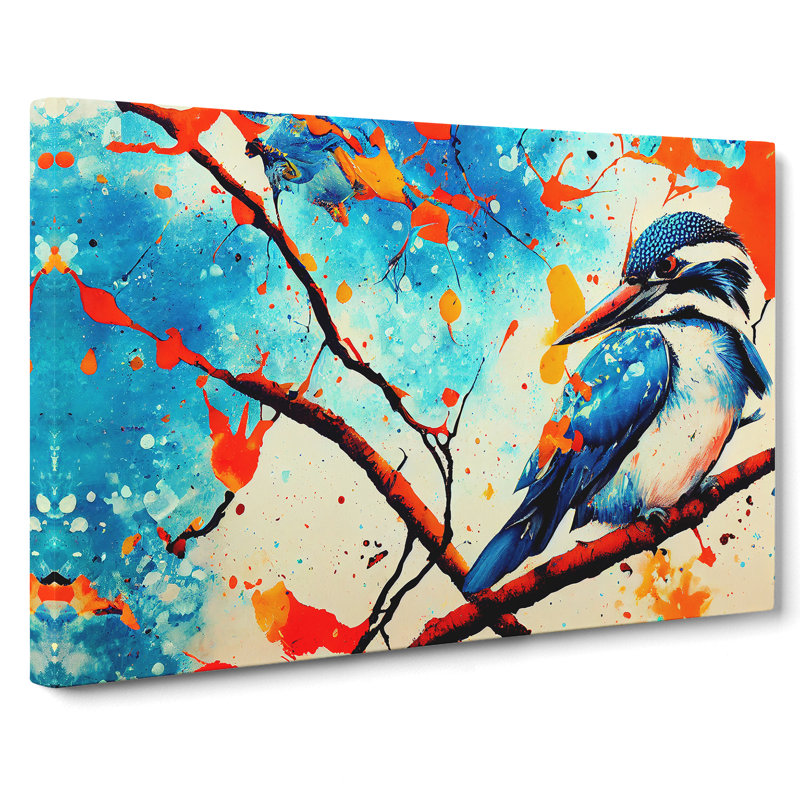 Kingfisher Bird Splashed Vol.5 Abstract - Wrapped Canvas Painting, 35cm H x 50cm W x 3cm D
