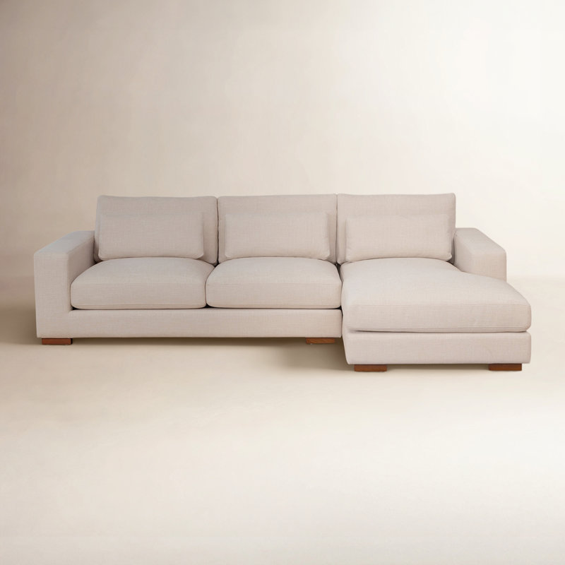 Copley Cotton Blend Upholstered Sectional, Beige Cotton Blend, Right Hand Facing