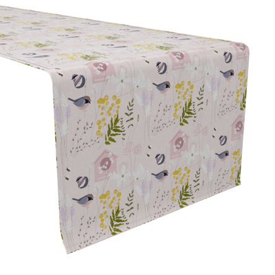 Fabric Textile Products, Inc. Table Runner, 100% Cotton, 16X90", Spring Garden And Bird House