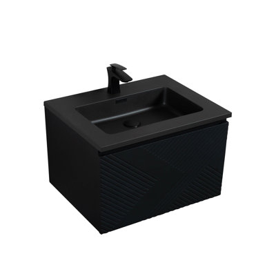 Dorney 30 po L x 19 po P 2 tiroirs Meuble-lavabo avec évier simple et Comptoir en Quartz noir
