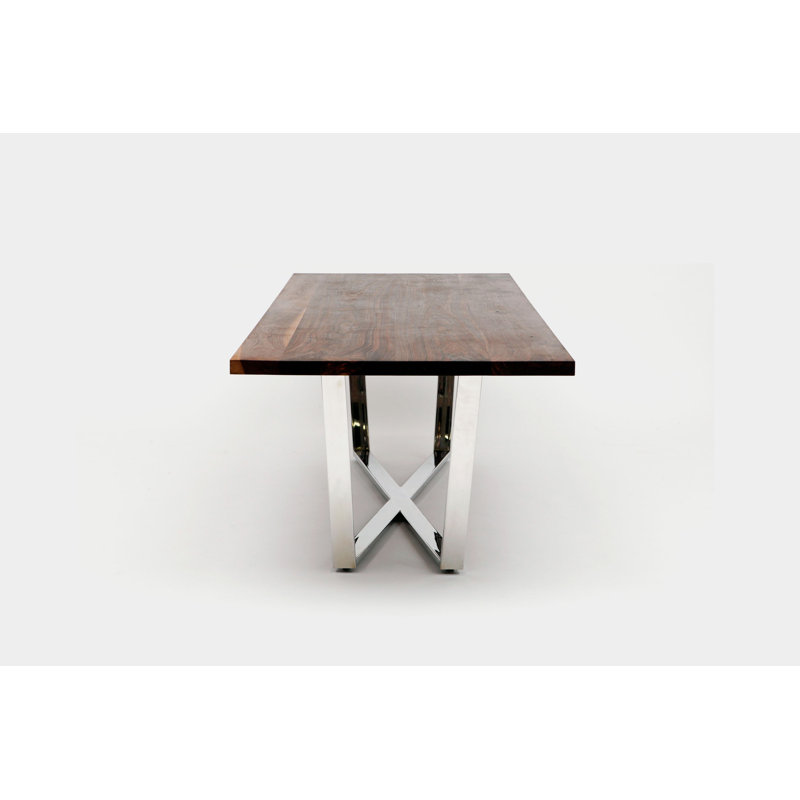 Gax Walnut Wood Dining Table, 36" W x 108" L, Polished Stainless Steel