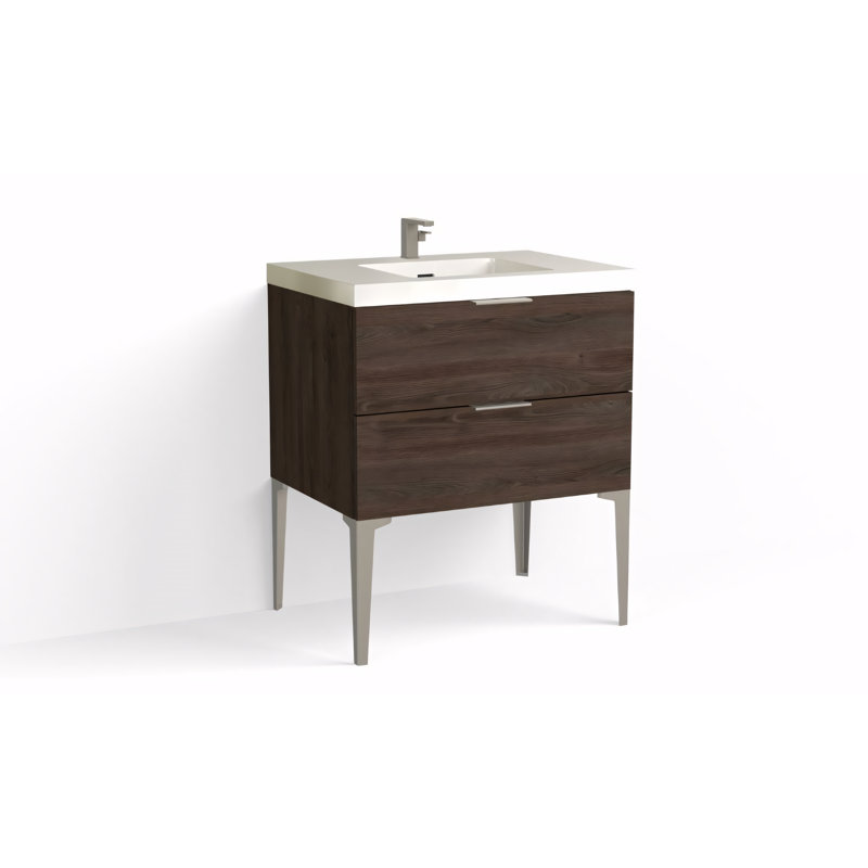 Avila 30" W Freestanding Single Bathroom Vanity with Dean Leg, Gloss White/Single, Nimbus, Satin Nickel