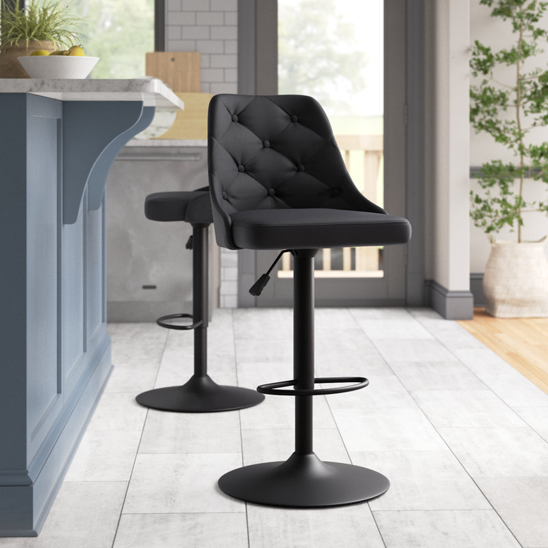 Bowie Swivel Adjustable Height Bar Stool, Black