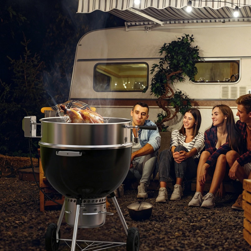 Ensemble de rôtisserie en acier inoxydable pour grils de bouilloire de 22 pouces Weber avec paniers à charbon et 10 bacs d'égouttement, moteur 110V pour rôtissage au barbecue