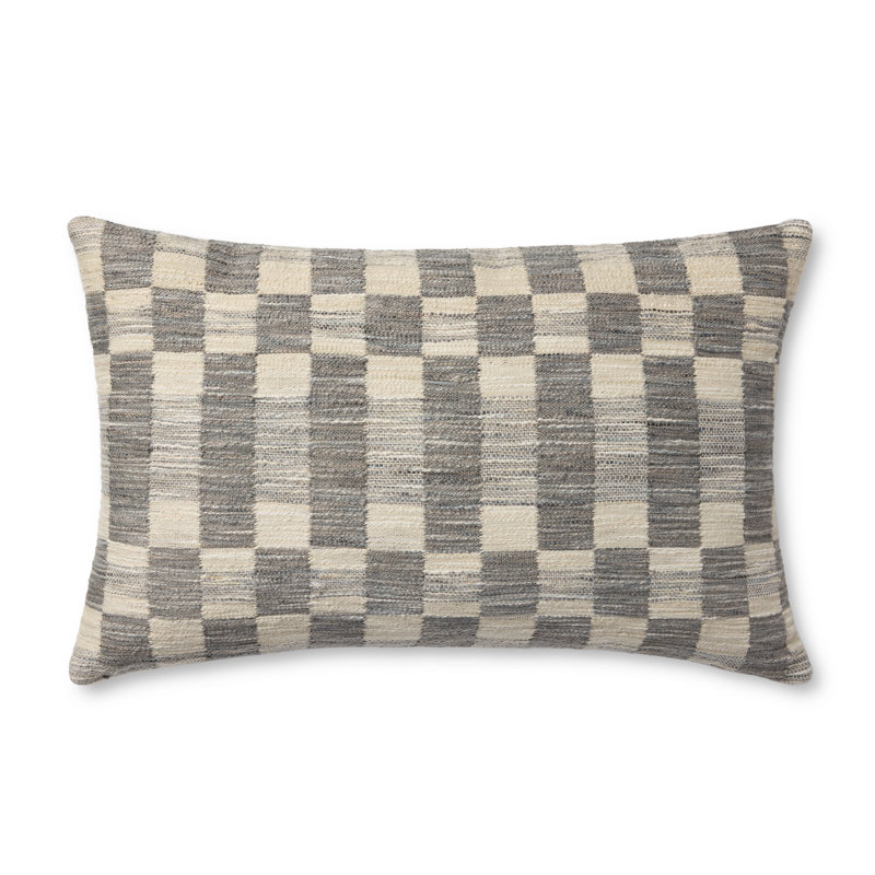Charcoal and Ivory Rectangular Geometric Throw Pillow