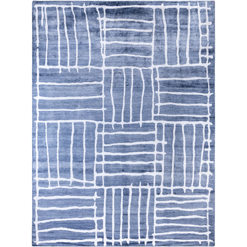 Tapis moderne noué à la main de conception unique - noir, 9 pi 1 po x 12 pi 3 po