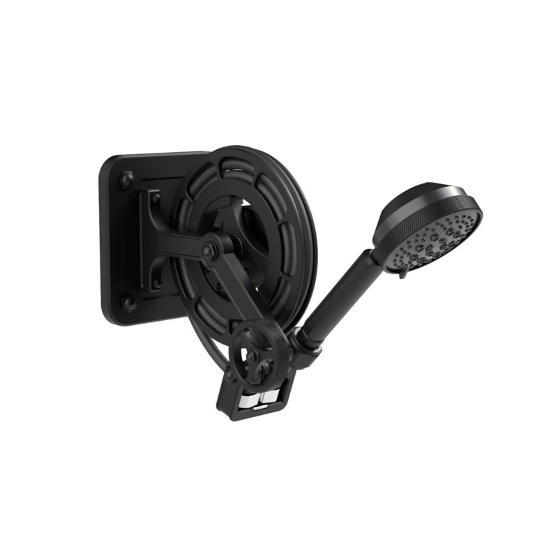 Argonaut Retractable Wall Mount Wheel System, Matte Black