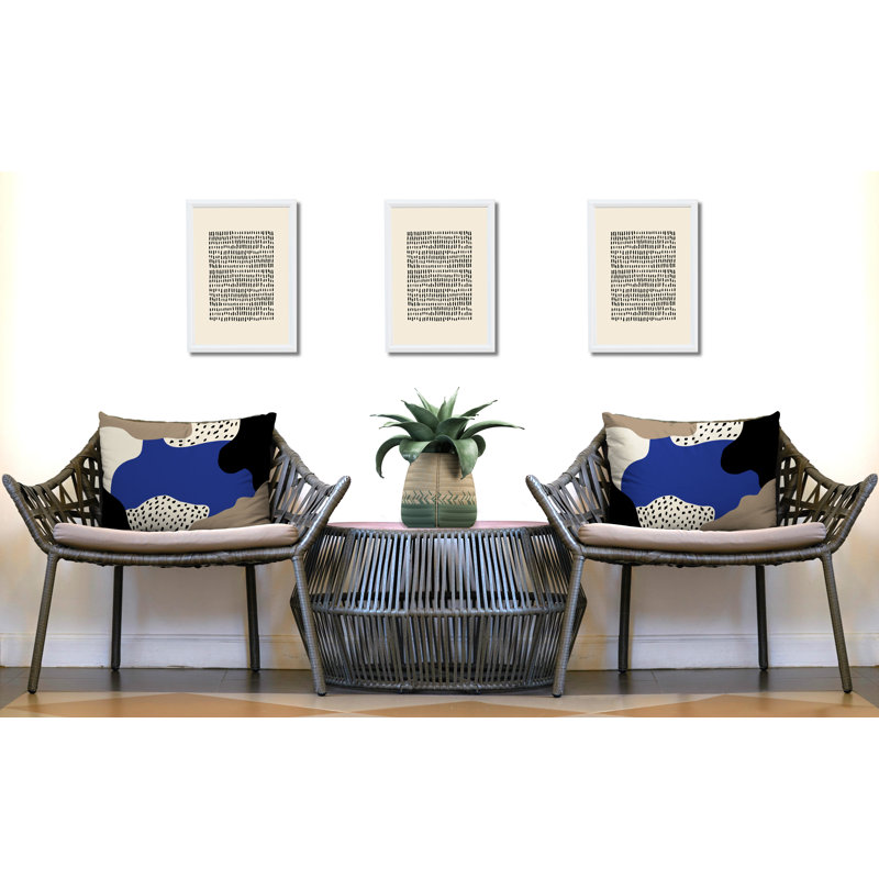 Coussin décoratif intérieur / extérieur en polyester filé Willow, Bleu marine / blanc cassé / beige / noir