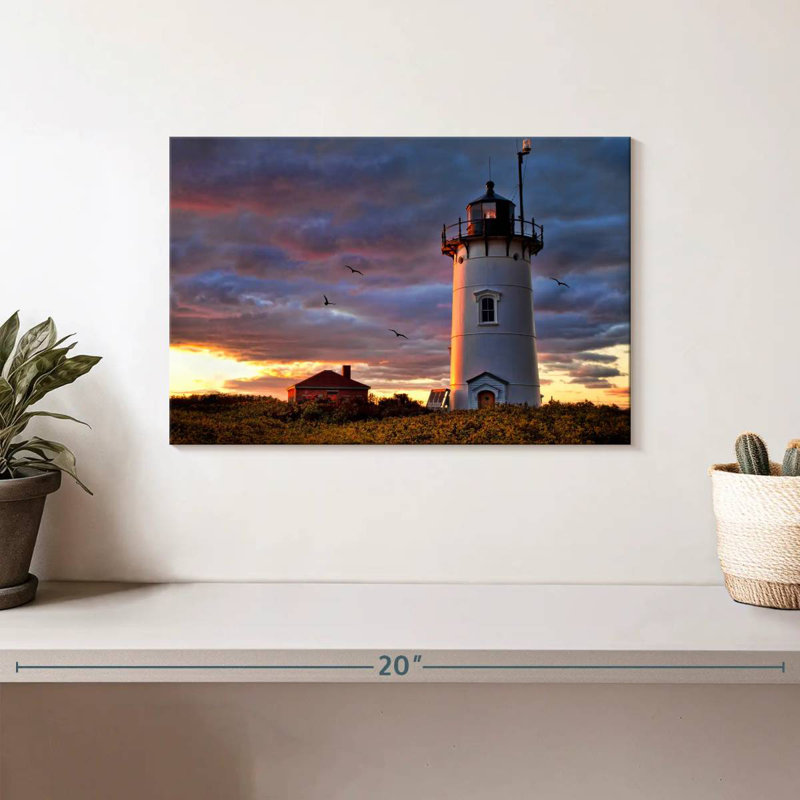 Coucher de soleil sur le phare de Lilie Race Point, H 8 po x l 12 po