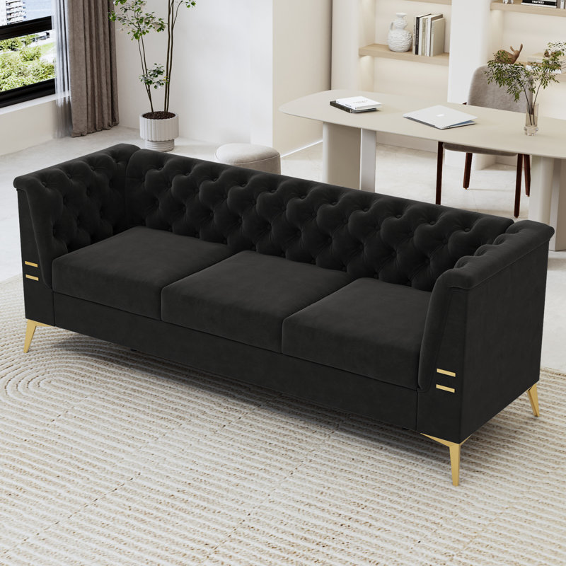 Canapé Jamice 82,2 po à accoudoirs évasés CAL117, 100 % polyester noir