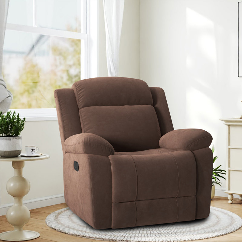 Brynli 37.4" Wide Modern Upholstered Manual Rocker Recliner, Brown