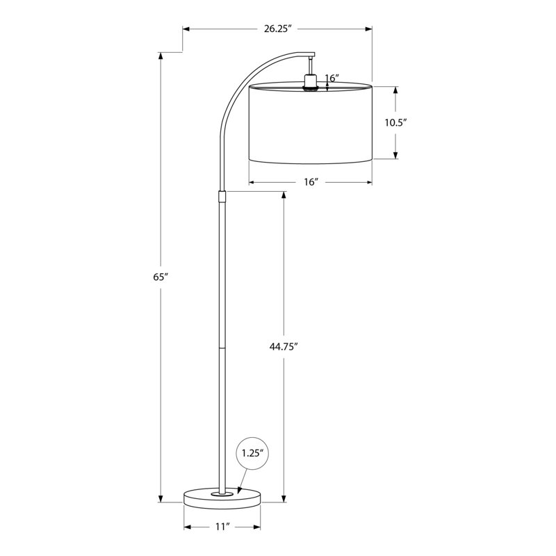 Lampe sur pied Mylo, conception à bras arqués, 65 po, structure en métal décorative, Noir, noir, noir, noir