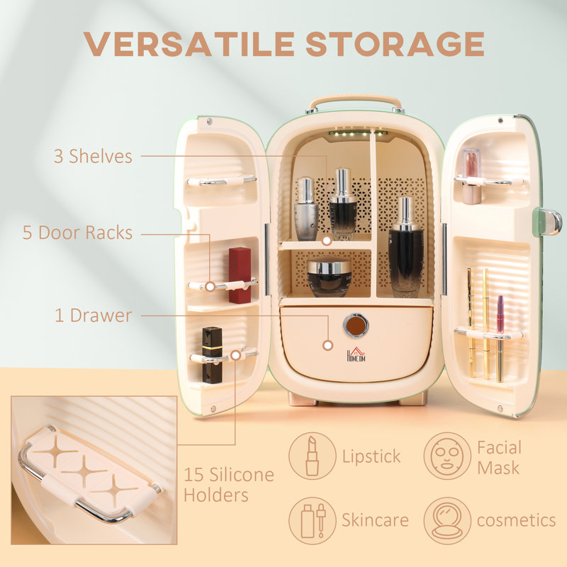 Compact Green Thermoelectric Skincare Mini Fridge with Timer