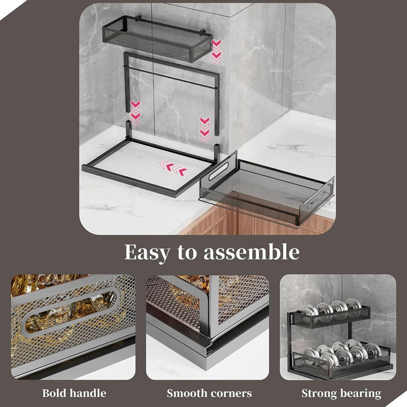 2-Pack 2-Tier Under Sink Pull-Out Organizer, Metal Sliding Drawers For Kitchen, Bathroom, Or Pantry