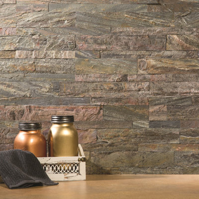 Aspect Peel and Stick Stone Overlay Kitchen Backsplash - Weathered Quartz (Approx. 15 sq ft Kit) - Easy DIY Tile Backsplash