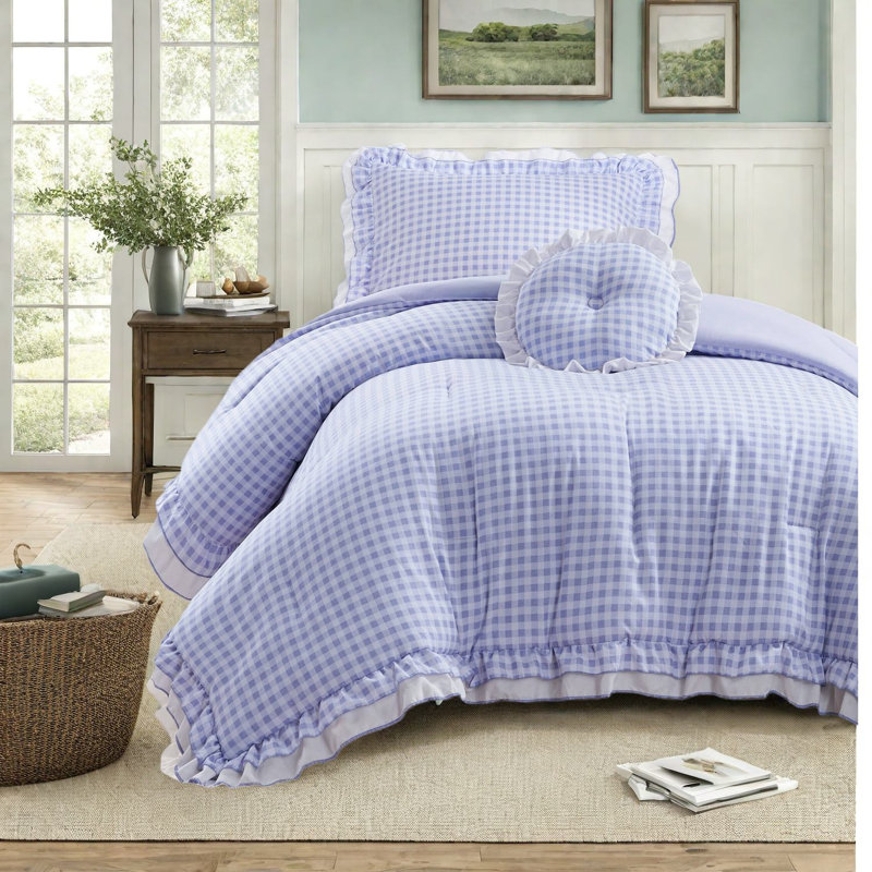 Ensembles de literie 3 pièces confortables, édredon en microfibre de qualité supérieure avec motif à volants en guingan, idéal pour les chambres simples / simples de très grande taille