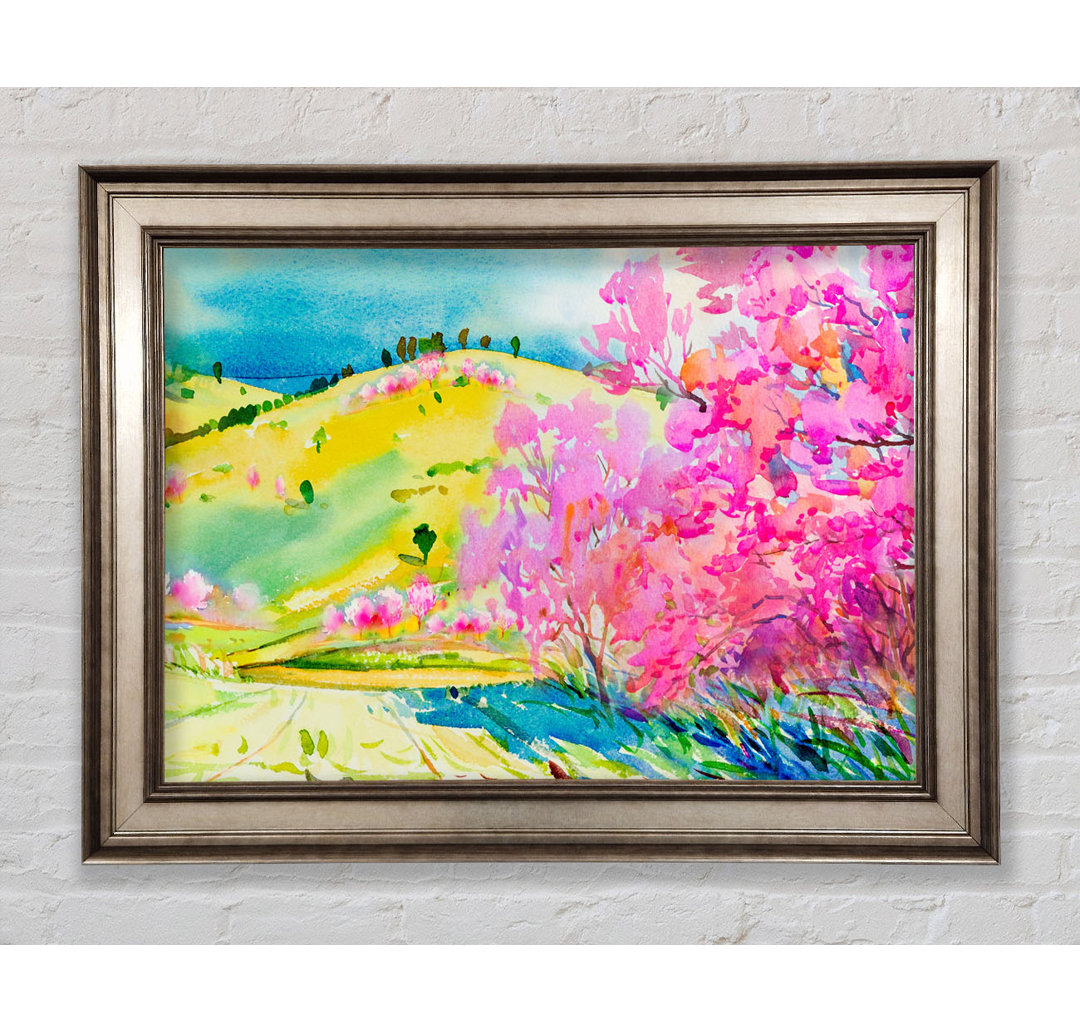 Pink Blossom Hilltops - Einzelner Bilderrahmen Kunstdrucke