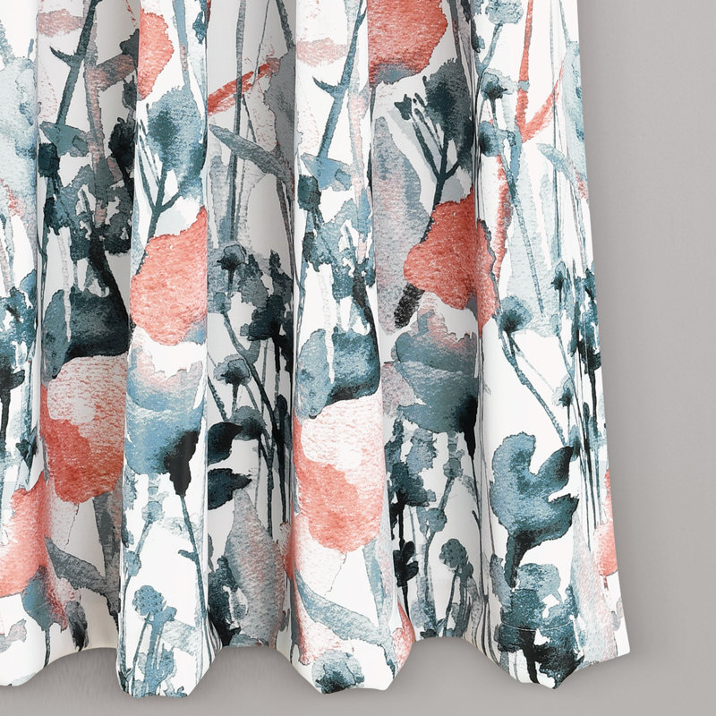 Zuri Room Darkening Curtain Pair, Blue/Coral, 52" W x 63" L