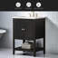 Lavabo de salle de bain moderne élégant en céramique noire 24 po avec tablette ouverte en bois massif