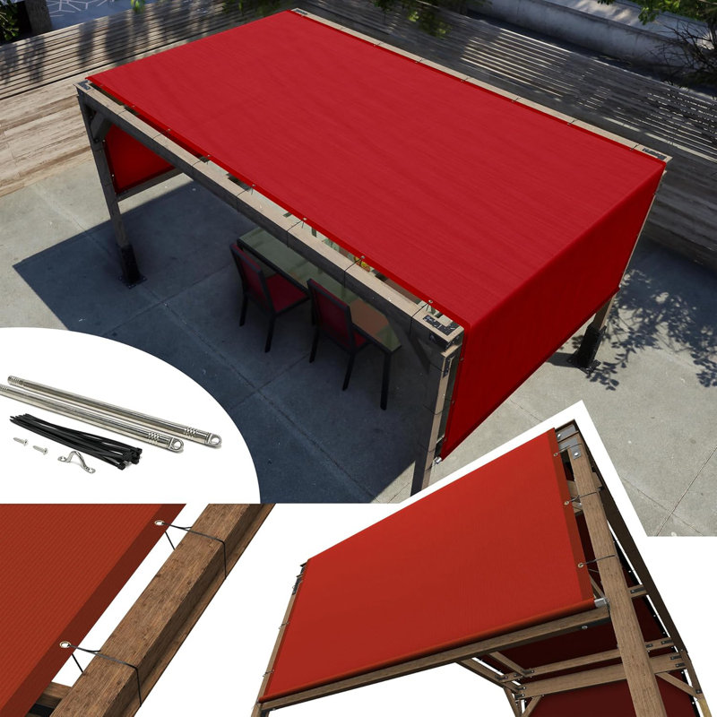 Amgo Customze Pergola Canopy Replacement Coer, 95% U Blockage, wth Stanless Steel Weghted Rods, Red, 1" H x 144" W x 120" D