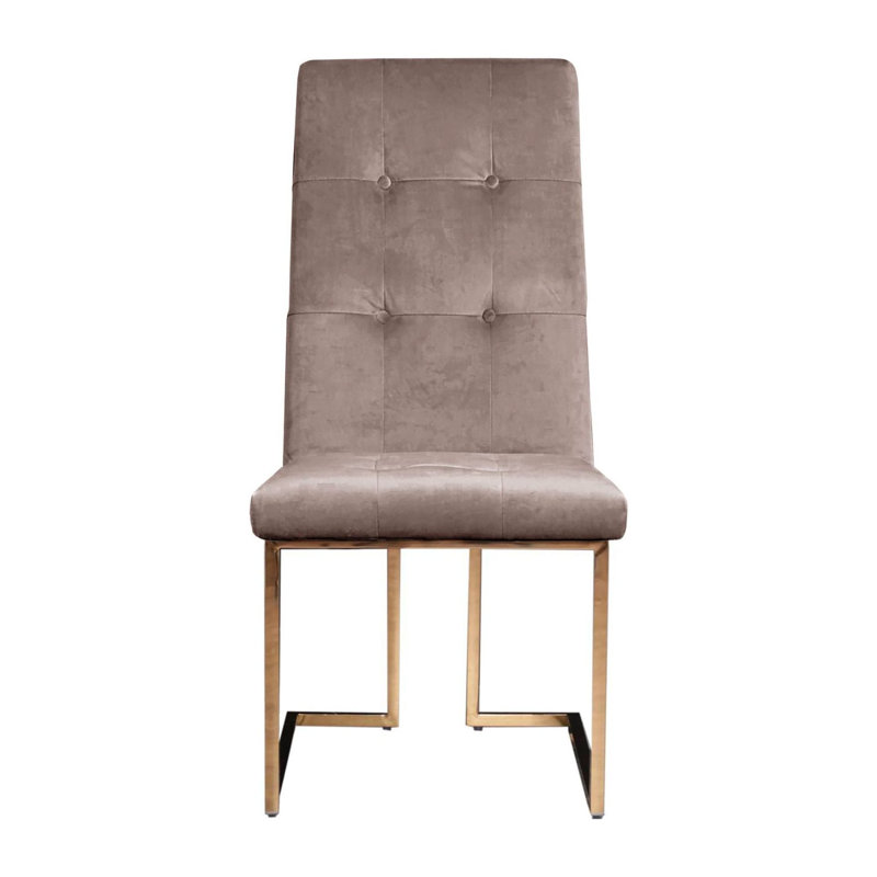 19'' H Velvet Upholstered Side Chair, Rose Gold, Taupe