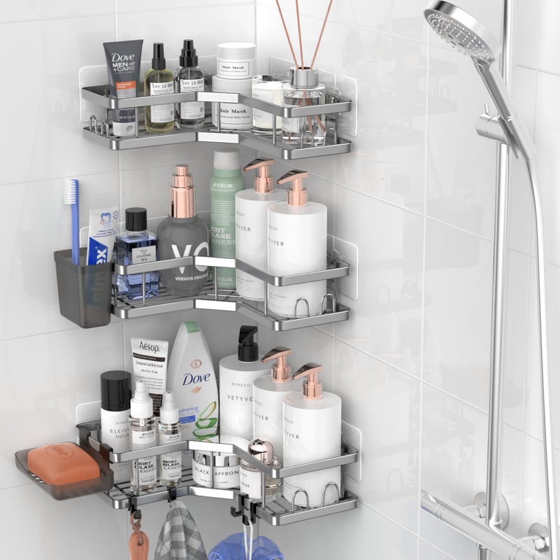 3Pack Rustproof Corner Shower Caddy Organizer Shelf, Cool Dark Siliver, 2.8" H x 10.5" W x 4.7" D