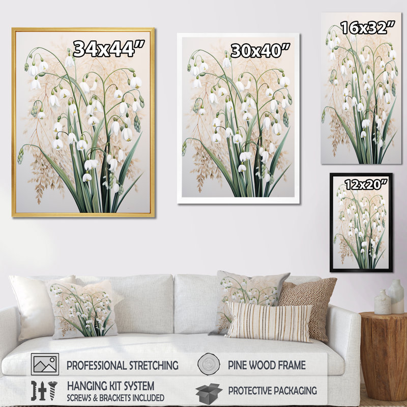 Neige au clair de lune Galanthus Nivalis, Cadre doré simple, H 32 po x l 24 po x P 1 po