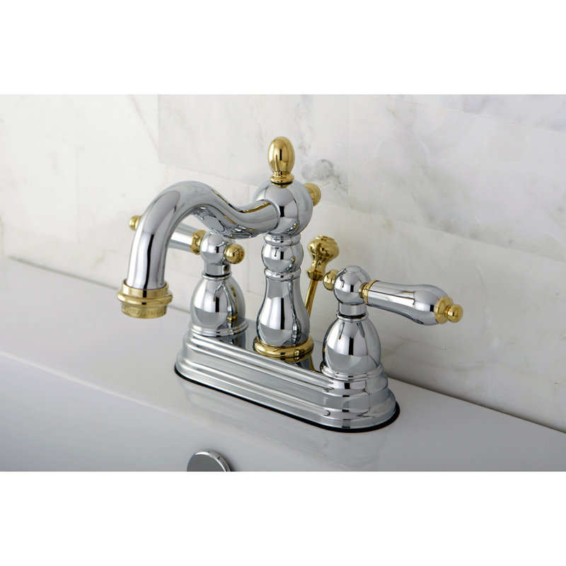 Robinet de salle de bain central à 4 poignées à fixation sur comptoir à 3 trous Kingston avec robinet escamotable en plastique Kingston