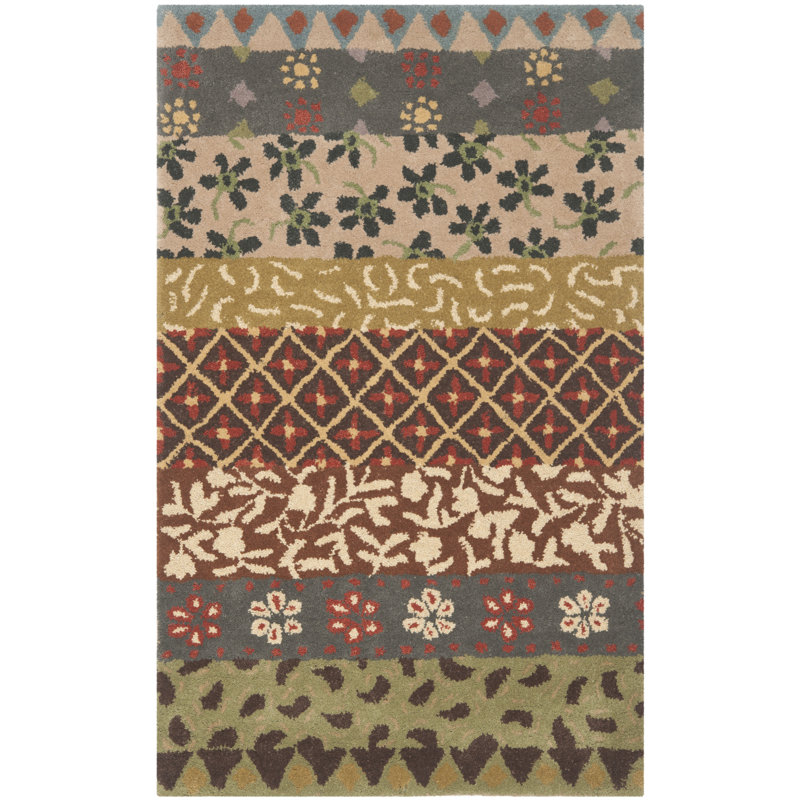 Tapis floral en laine / coton / latex touffeté à la main Mccullough, Rectangle 2 pi 6 po x 4 pi