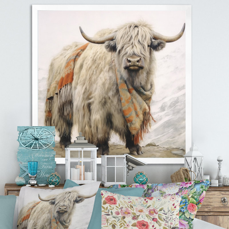 Wild Yak V - animaux, art mural sur toile, H 16 po x l 16 po x P 1 po, Cadre simple blanc