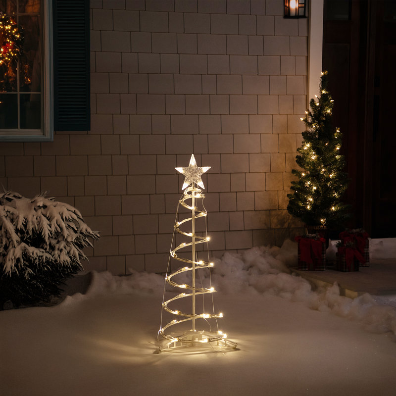 Décoration de Noël d'extérieur en forme de cône en spirale 3 pi avec éclairage DEL, Transparent / lumières blanches chaudes