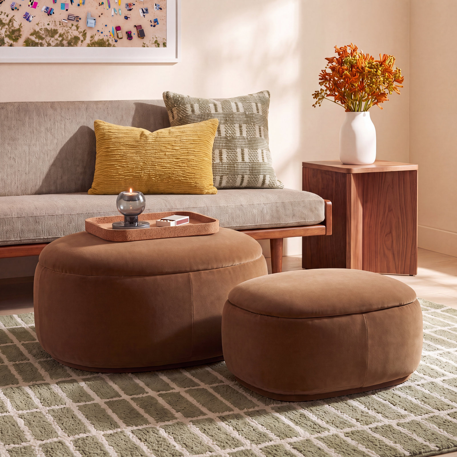 Hoya 34" Ottoman, Soren Ochre Performance Velvet