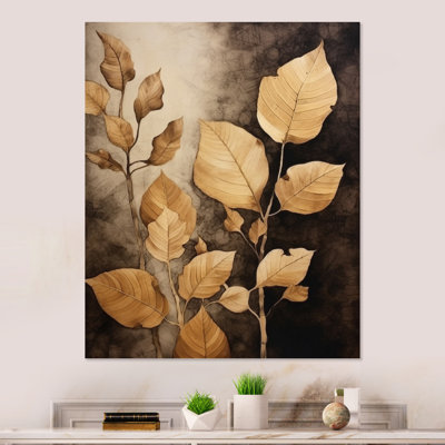 Brown Beige Leafs Harmony VI - Leaves Metal Wall Decor