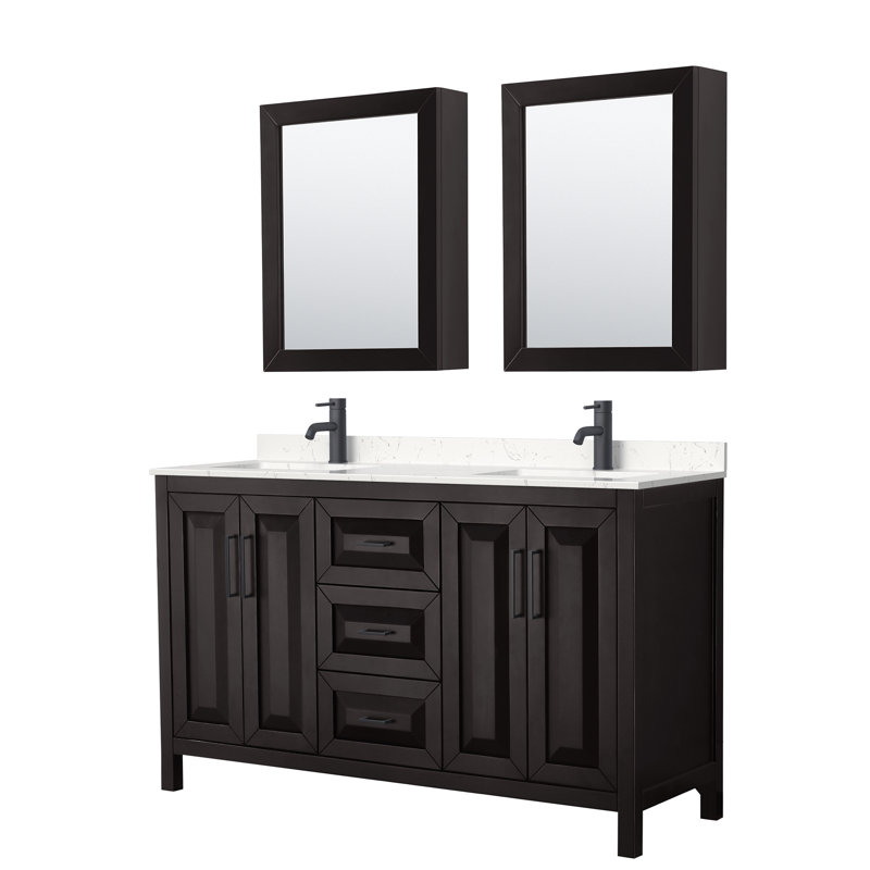 Daria 60'' W Double Vanity, White Cultured Marble, Dark Espresso, Matte Black