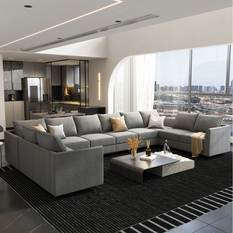 Très grand canapé modulaire d'angle modulaire, Polyester gris