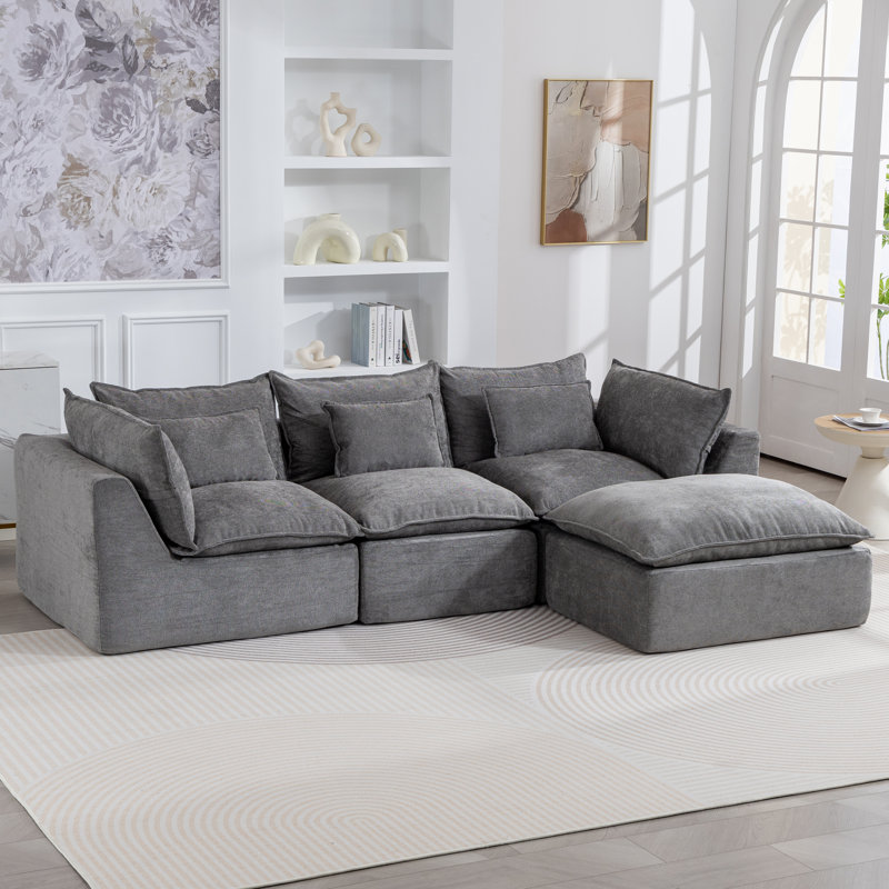 Canapé modulaire surdimensionné 103,15 po Cloud, Gris + tissu gaufré + 3 sièges