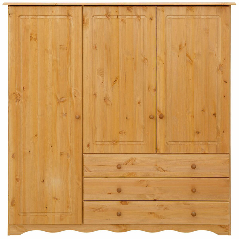Rolla 3 Door Solid Wood Wardrobe, Brown
