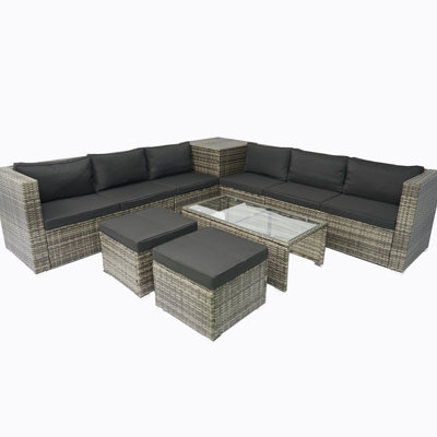 8 Piece Patio Sectional Wicker Rattan Outdoor Furniture Sofa Set with One Storage Box Under Seat -  Latitude RunÂ®, 07FB707D31F1461FA5B450BB89BE6867