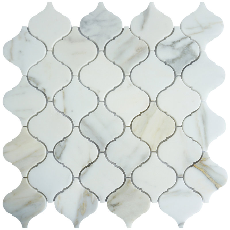 Polished 3" x 3" Marble Arabesque Mosaic Wall & Floor Tile, Carrara Gold