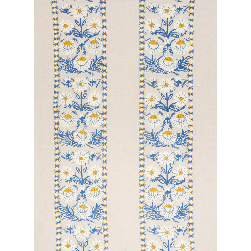 Marguerite Embroidery Fabric, Blue/Ochre